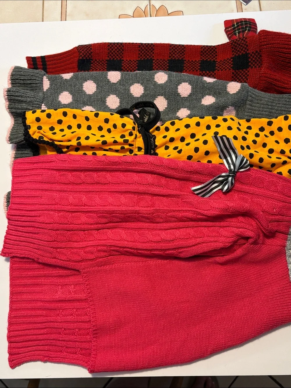 Dog clothes- misc. random lot of 7 pieces- dog coats Santa dress hat some Kyeese
